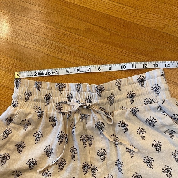 LINEN shorts damask pattern cream black elastic waist drawstring a new day - Picture 6 of 10